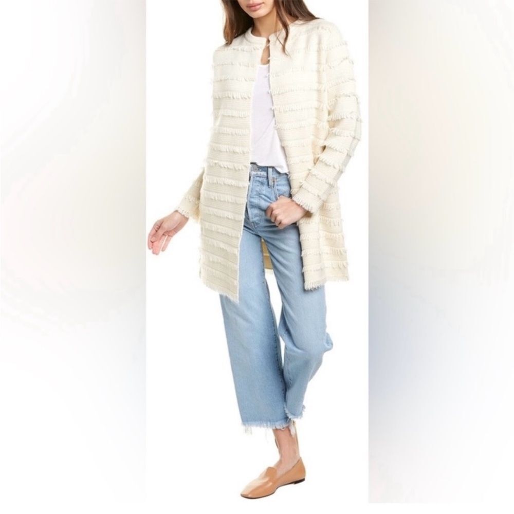 J. Crew Cream‎ Juliette Collarless Sweater-Blazer with Fringe Stripe, Small